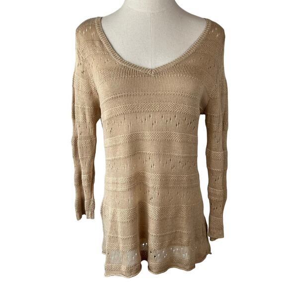 Willi Smith LINEN Open Knit Sweater size Small 3/4 Sleeve Cream Preppy Academia - Picture 1 of 10